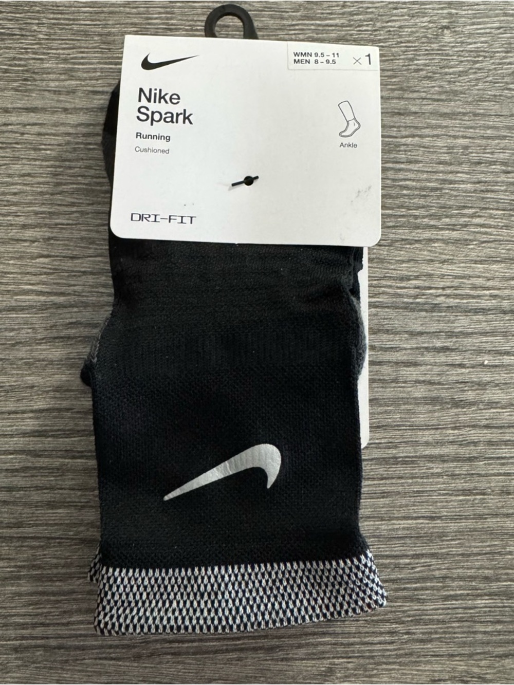 Nike Spark Running Ankle Socks Cushioned Black Sz M Men’s 8-9.5 Women’s 9.5-11